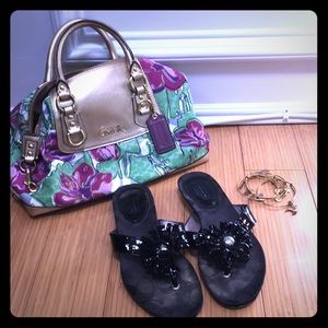 Black Coach Flowered Flip Flops